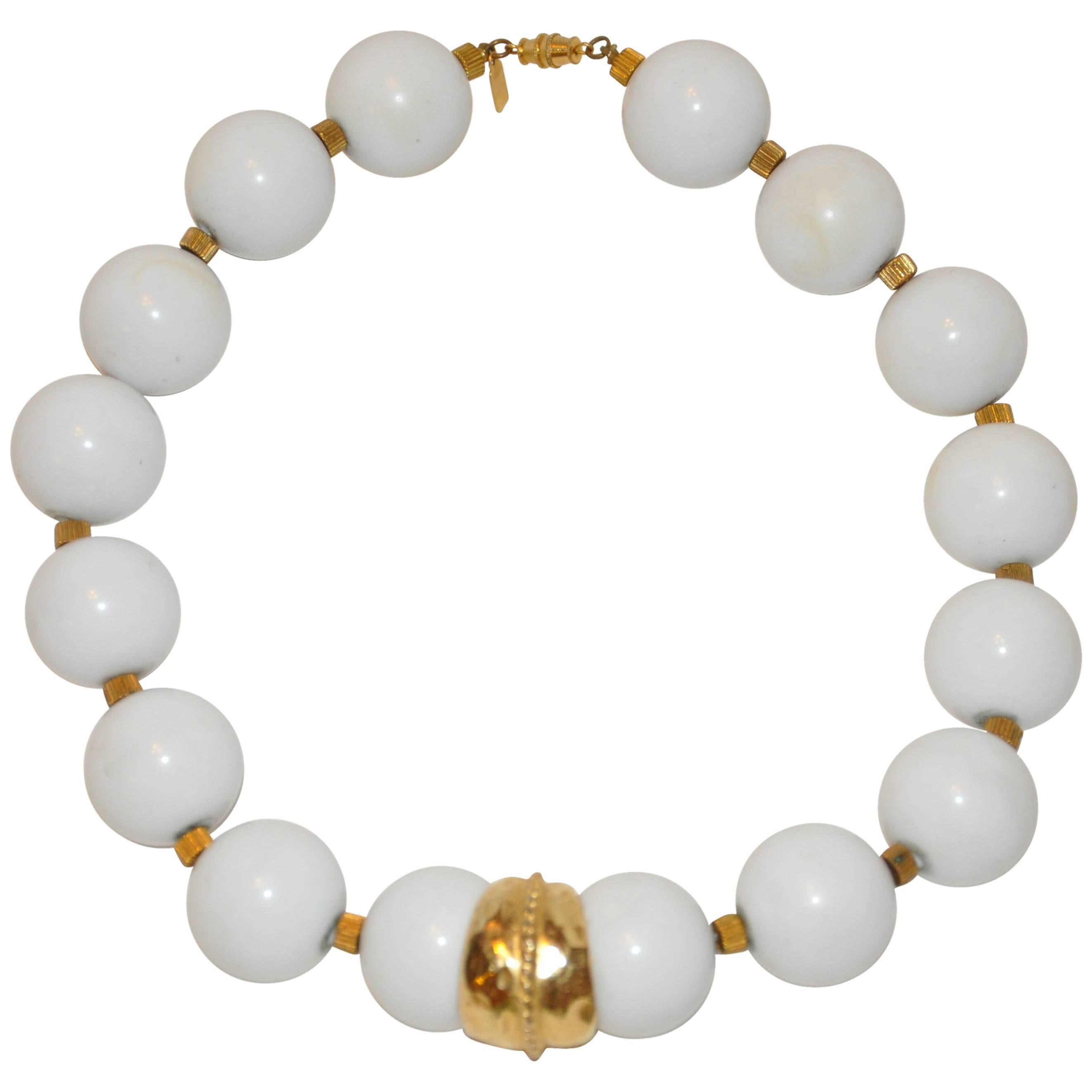 Kenneth Jay Lane Huge White with Hammered Gold Vermeil Necklace For Sale
