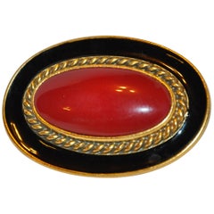 Yves Saint Laurent Large Deep Amber Hue pour glass & Black Enamel Brooch