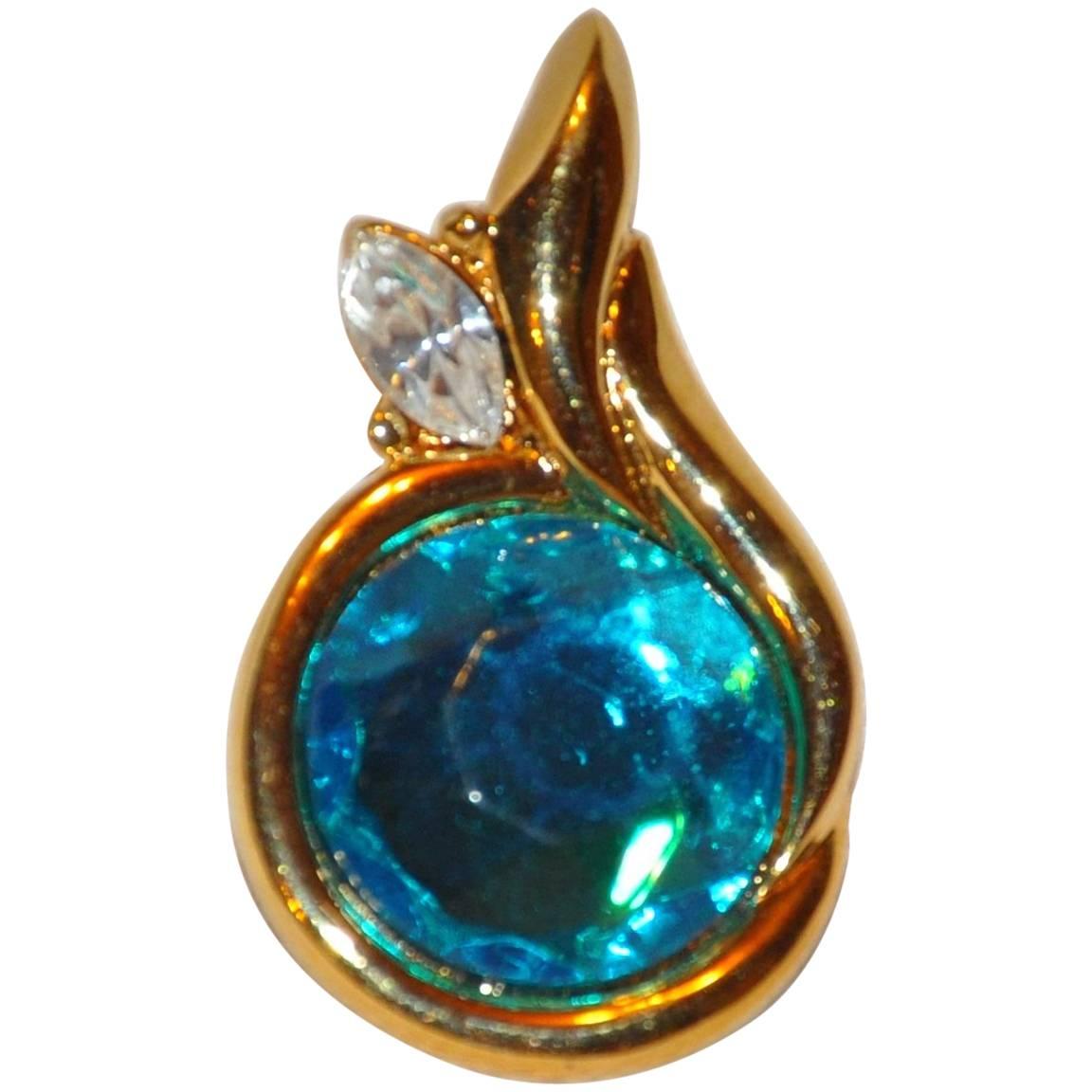 Kenneth Jay Lane Faux Turquoise with Diamond Pendant
