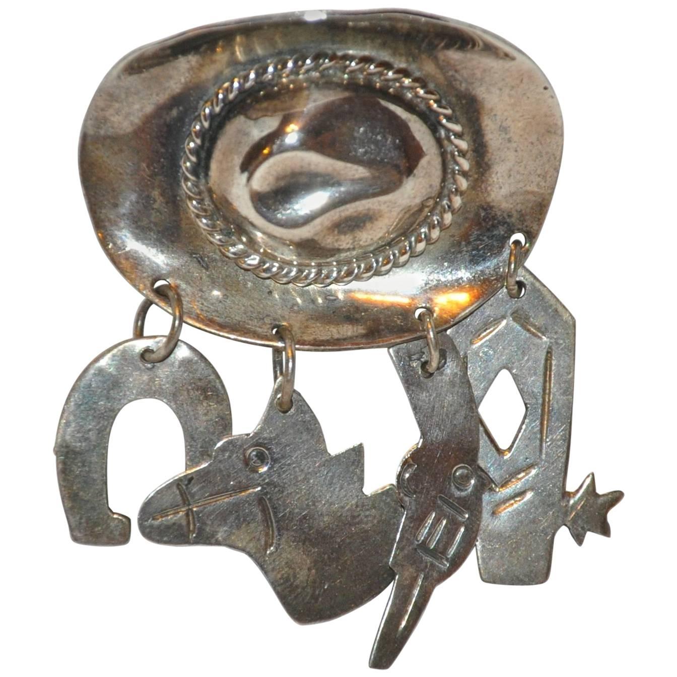 Silver "Cowboy Hat" with Accessories Brooch For Sale
