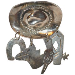 Retro Silver "Cowboy Hat" with Accessories Brooch