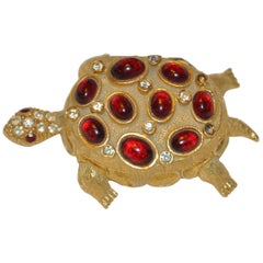 Gilded Gold Vermeil "Turtle" with Faux Rubies & Diamonds Pill Box