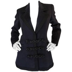 1980s Yves Saint Laurent Deep Grey Cashmere & Leather Braid Jacket 10
