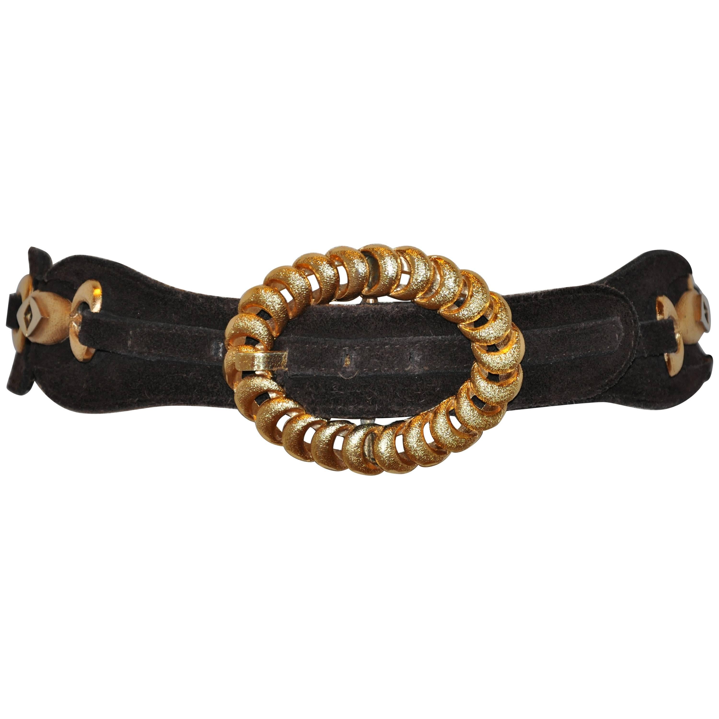 Leo Lola Coco-Brown Suede with Gilded Gold Vermeil Hardware Belt For Sale