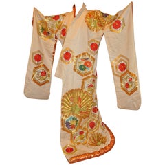 Japanese "Peacocks In Full Bloom" Magnificent Silk Ceremonial Kimono