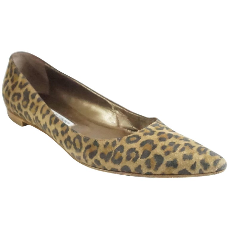 Manolo Blahnik Animal Print Suede Flats - 38.5 For Sale at 1stDibs