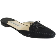 Manolo Blahnik Black Suede Slide with leather stitching - 39 3