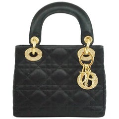 Christian Dior Black Satin Mini Strass Lady Dior Bag with Rhinestones