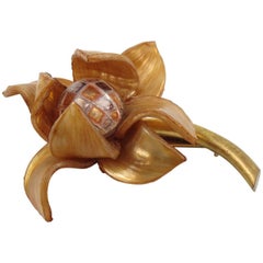 Vintage 1980s Fabrice Paris Large Resin Flower Brooch Pin