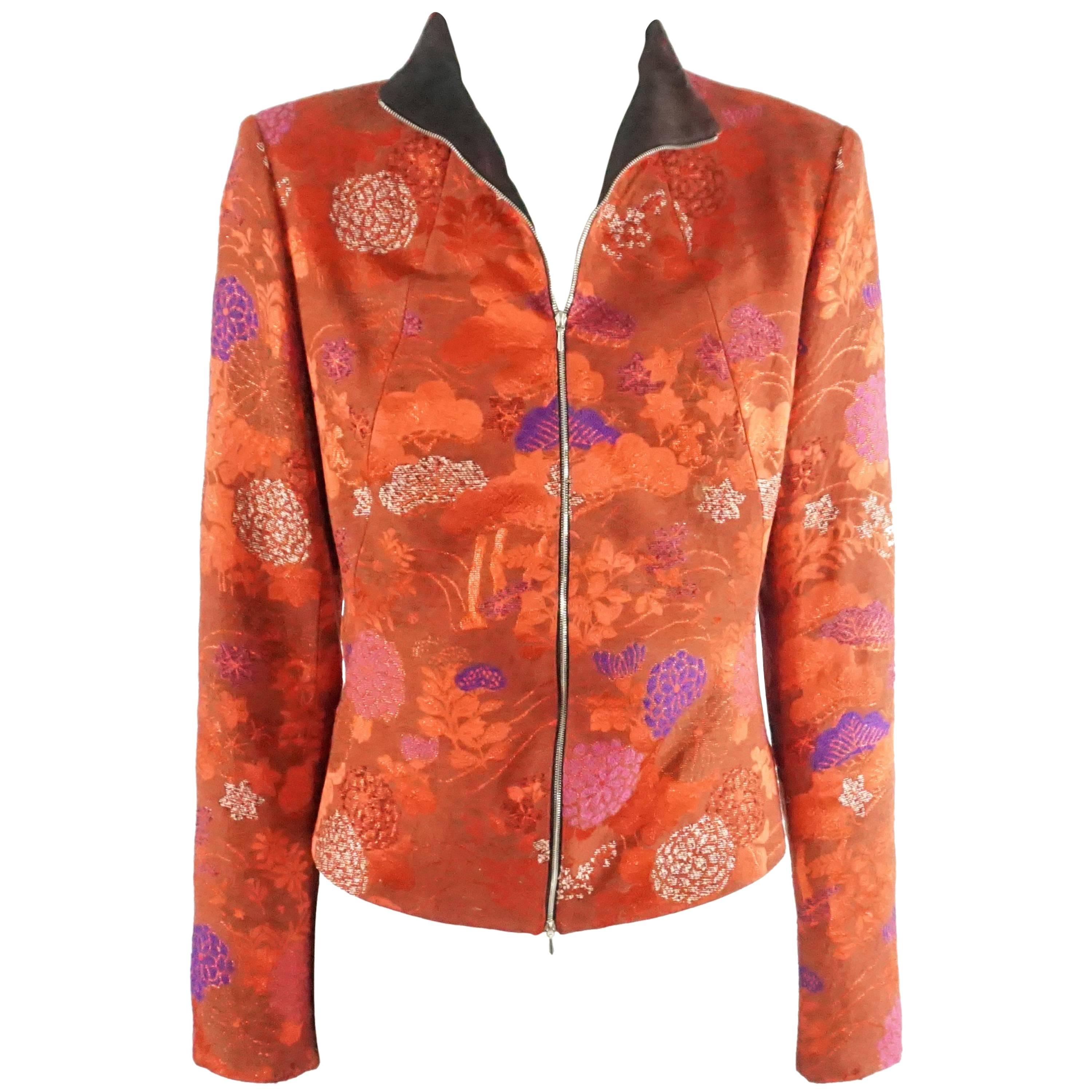 Kenzo Red and Metallic Asian Print Jacket with red silk pants - 44
