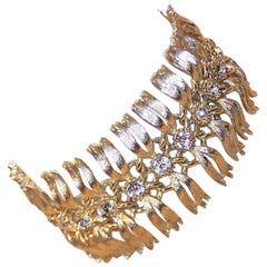 1950's Lisner Articulated Gold Tone Bracelet With Rhinestones