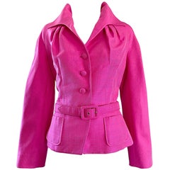 Christian Dior by John Galliano Größe 10 Rosa Jacke mit Gürtel aus Seidenmischung in Bambuloptik