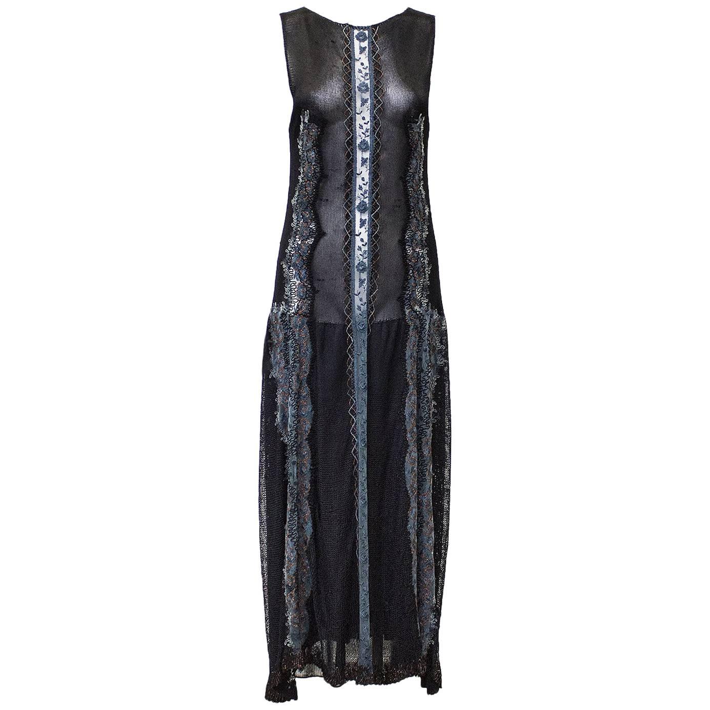 1970's Black Knit and Embroidered Maxi Dress and Shawl For Sale at ...