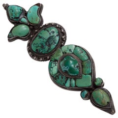 Antique Oversized Sterling Turquoise Brooch