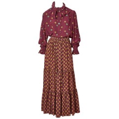 Retro Yves Saint Laurent Mixed Patterns Skirt and Blouse Ensemble