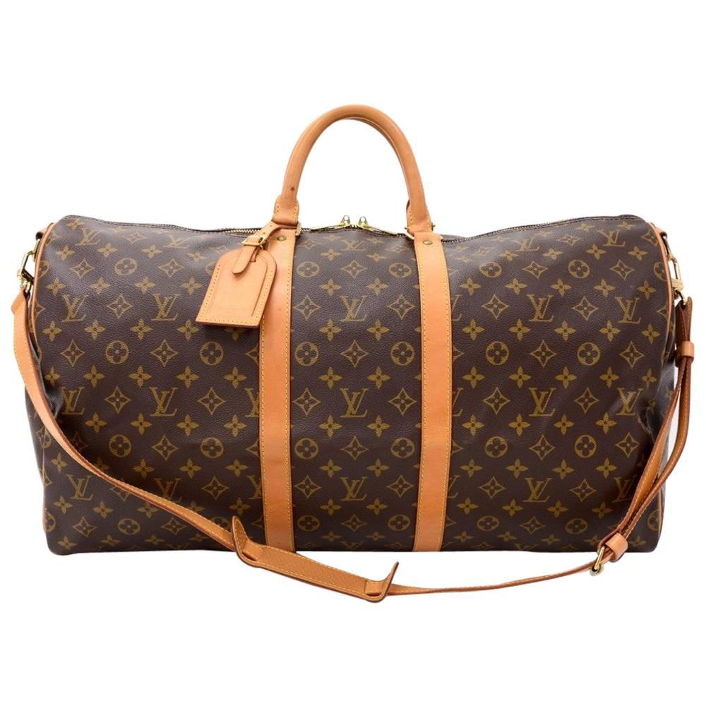 Vintage Louis Vuitton Keepall 55 Bandouliere Monogram Canvas Duffel Bag + Strap