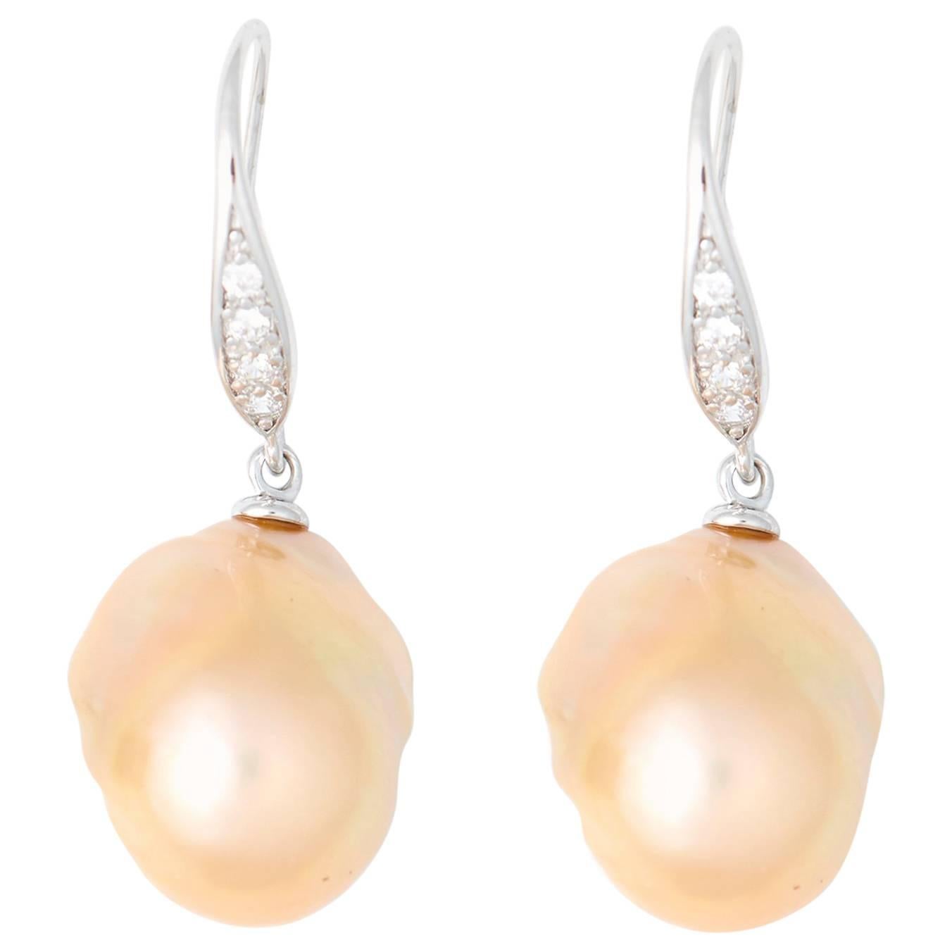 Golden Pearl Drop Earrings  For Sale