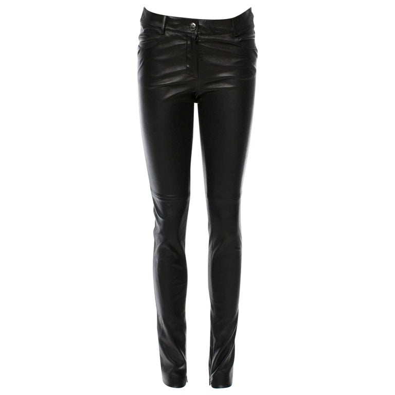 Chanel Lambskin Stretch Skinny Leather Pants CC Logo Pockets at 1stDibs | chanel  leather pants