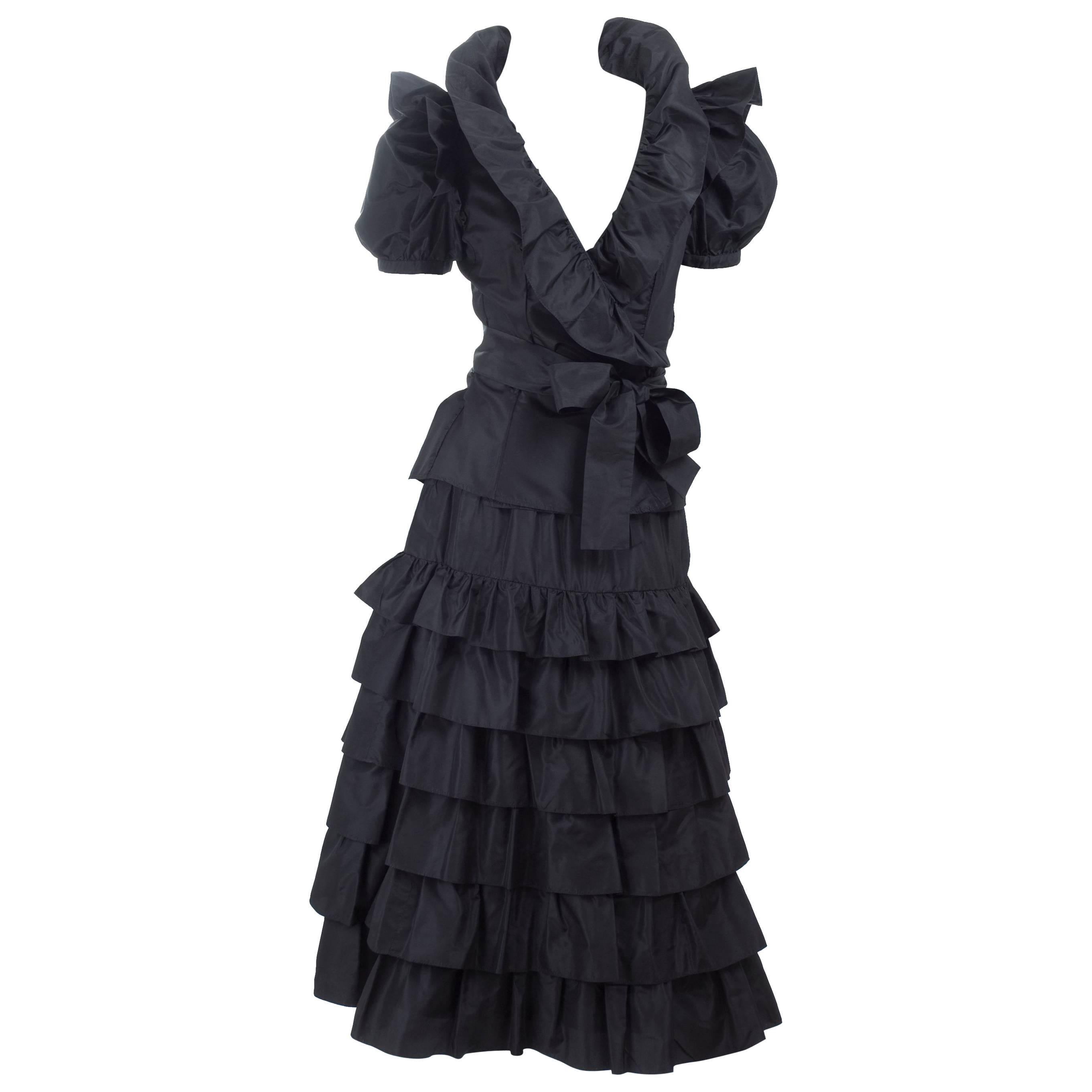 Vintage Yves Saint Laurent 2pc. Taffeta Dress in Black For Sale