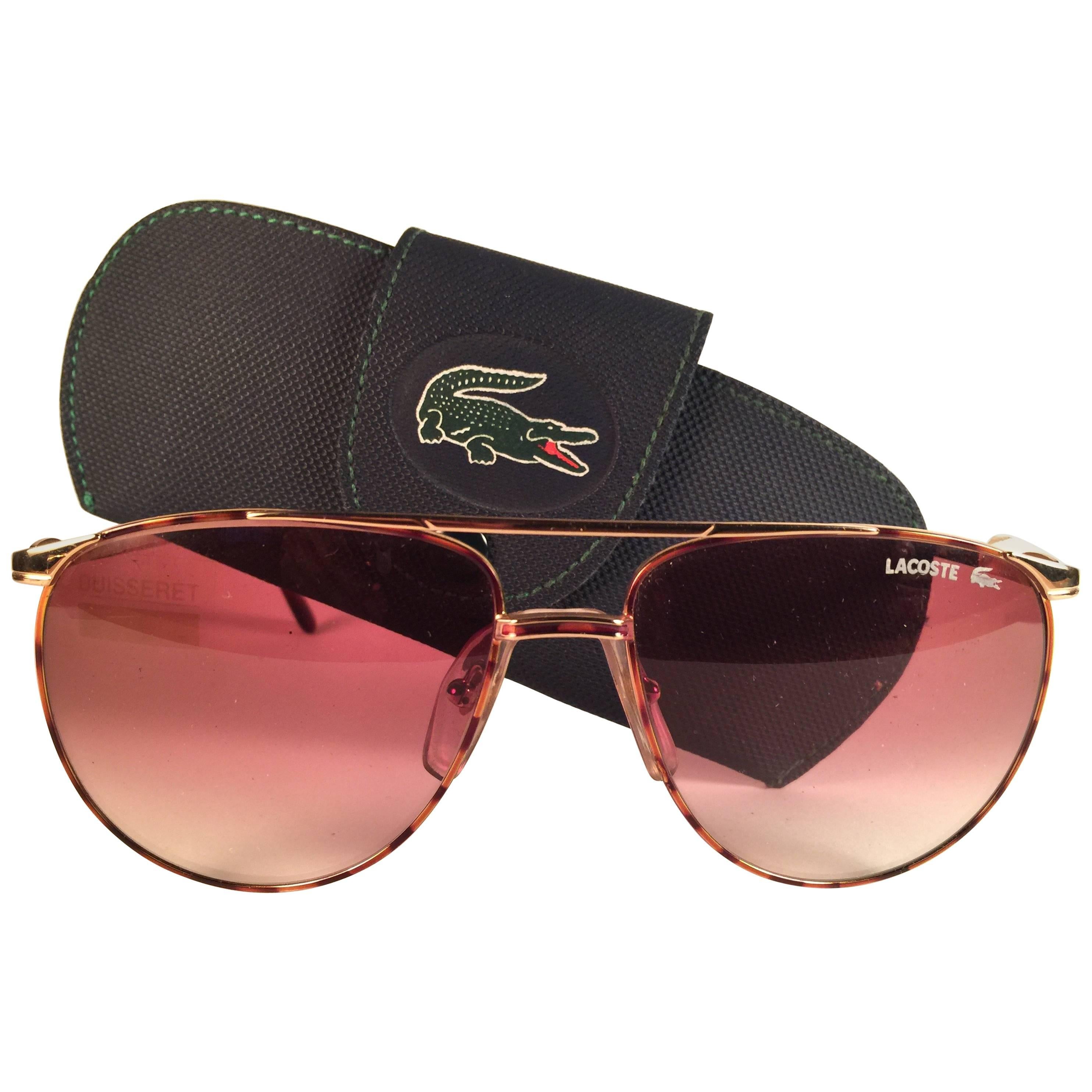 New Vintage Lacoste Tortoise & Gold 1980's Sunglasses Made in France 