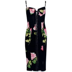 Dolce Gabbana Floral Lace Up Corset Dress