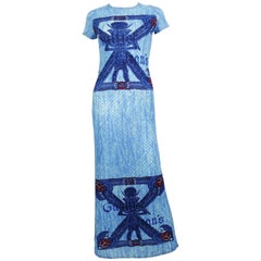Jean Paul Gaultier Vintage Blau Ägyptisches Maxikleid Größe 38