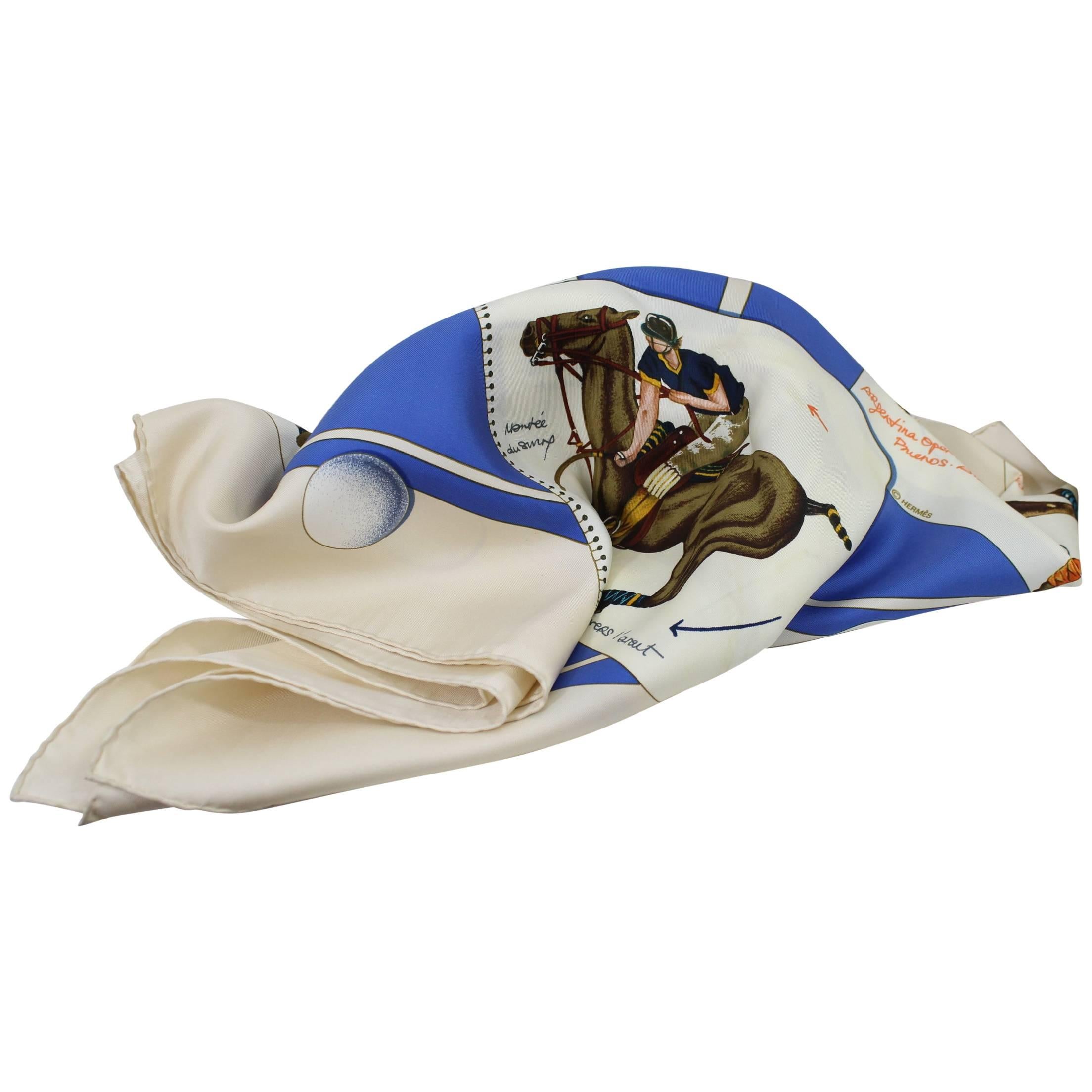 Lovely Hard to find Hermes Silk Scarf "Polo Cup Palm Beach"