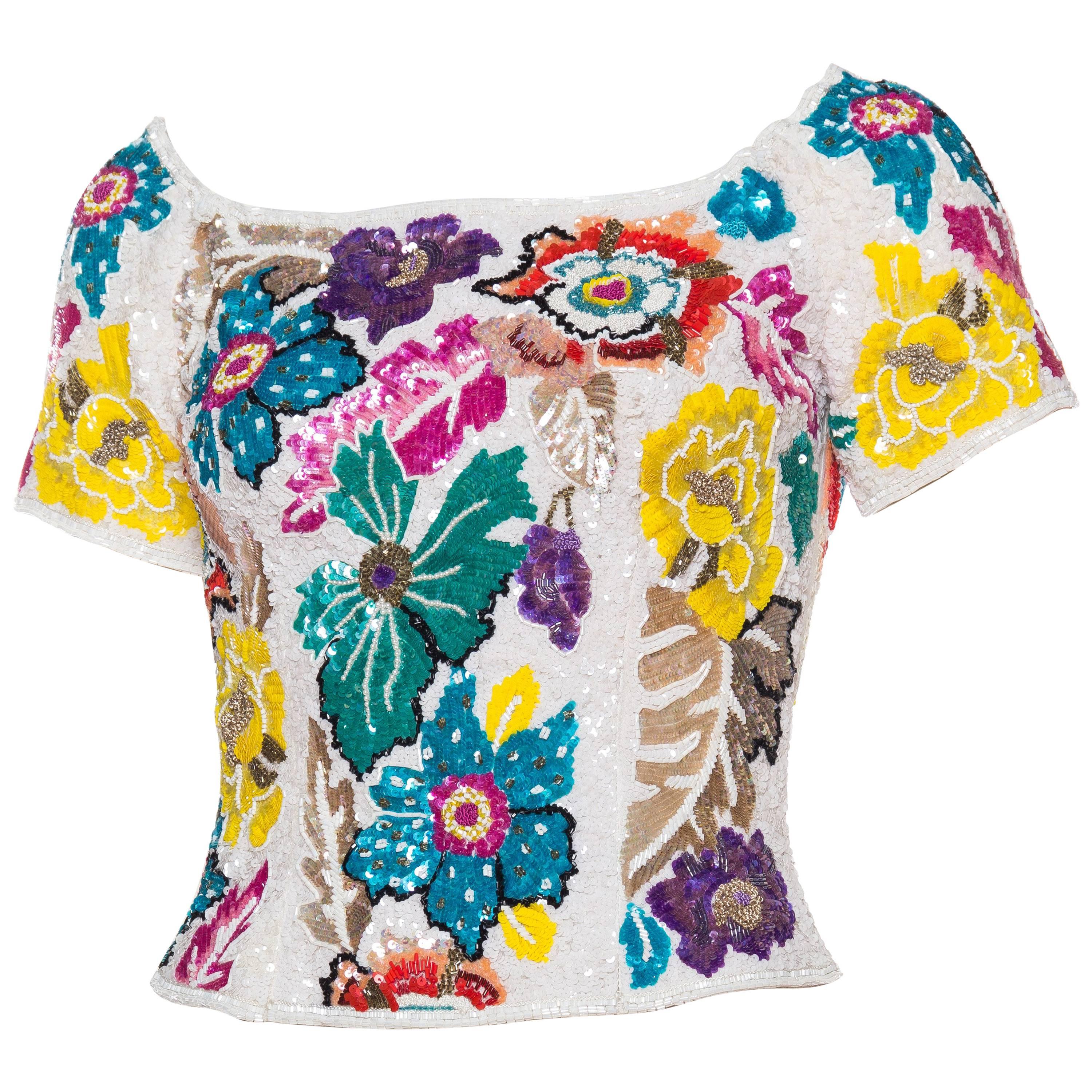 Tropical Beaded and Embroidered Richilene Top