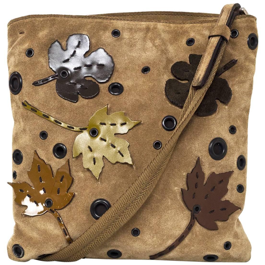 Prada Beige Suede Autumn Themed Crossbody Bag