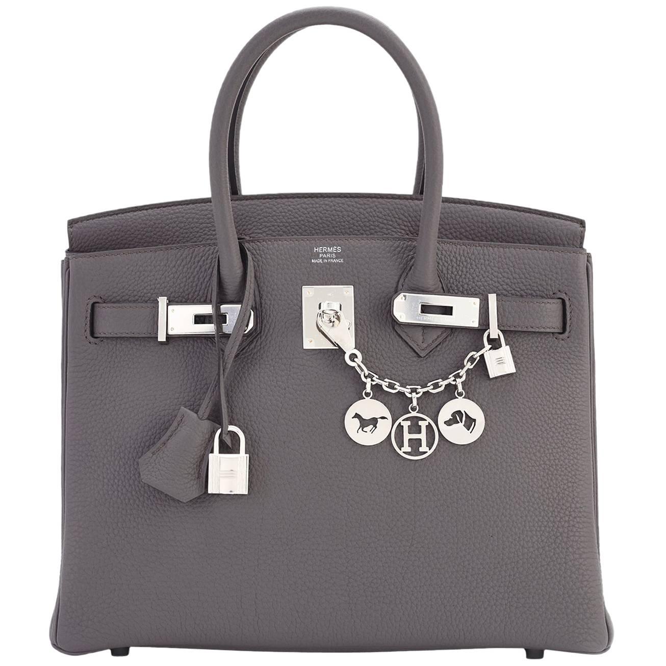 Hermes Etain Birkin 30cm Togo Palladium Hardware Satchel A Stamp