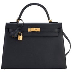 Hermes Kelly 32cm Black Epsom Sellier Gold Hardware Shoulder Bag SALE!!
