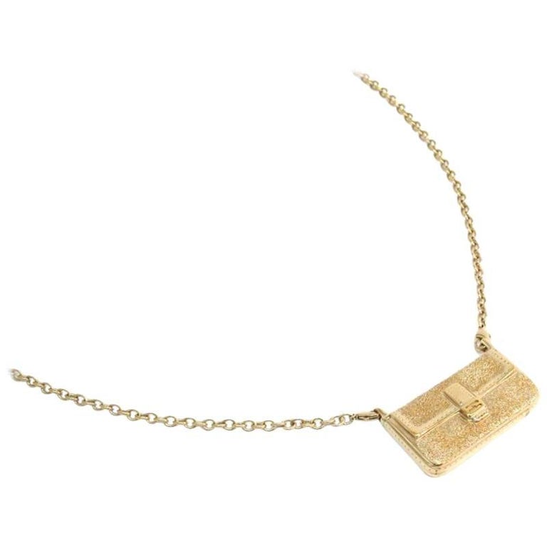 FENDI Fendi Gold Tone Baguette Bag Pendant Charm Necklace