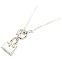 Hermes New Sterling Silver Birkin Bag Charm Chain Link Pendentif Necklace