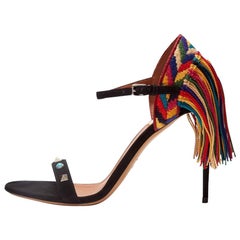 Valentino New Sold Out Black Suede Rainbow Tassel Evening Sandals Heels in Box