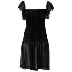 Retro Yves Saint Laurent Silk Chiffon Smocked Dress 