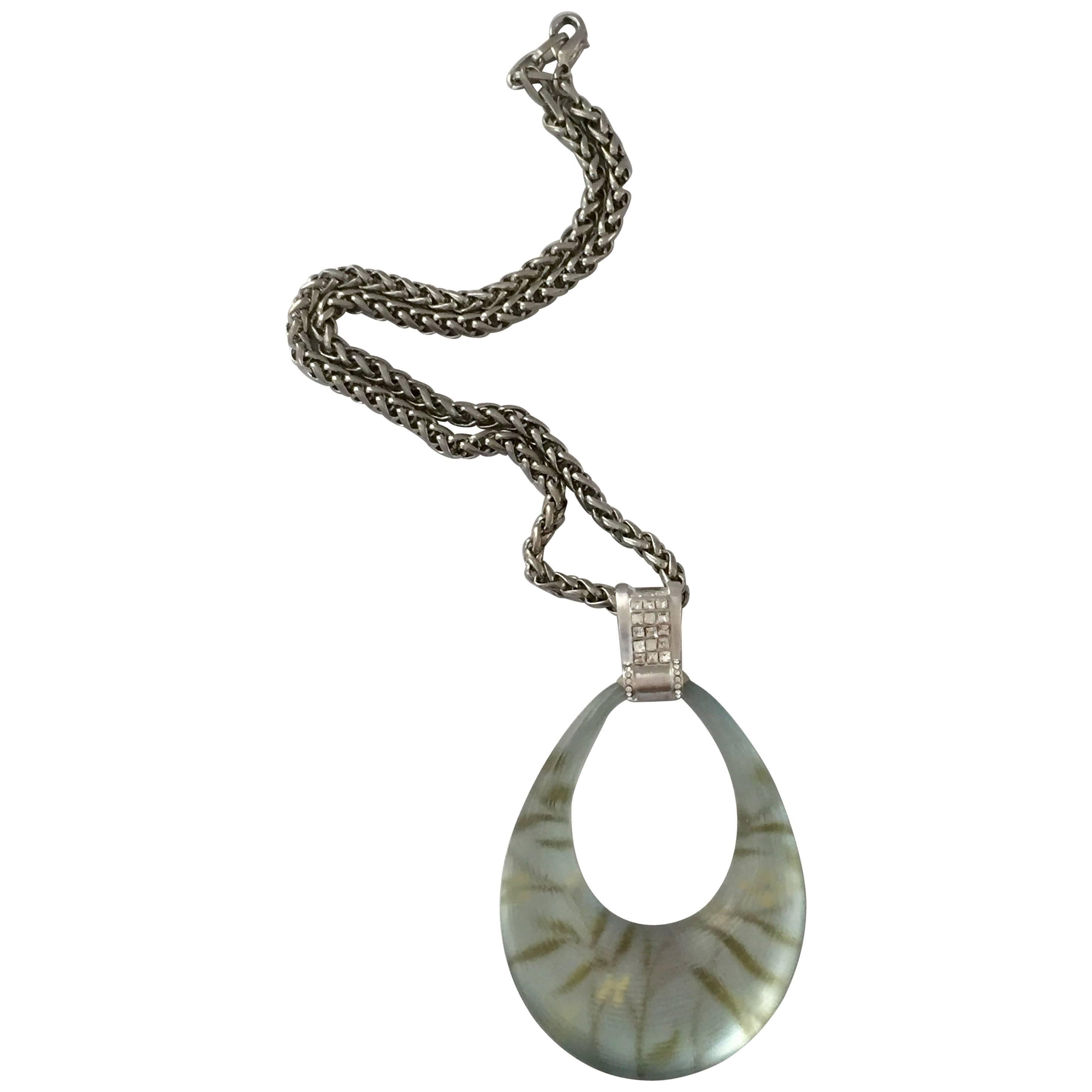 21st Century Silver Lucite & Crystal Pendant Necklace By, Alexis Bittar For Sale