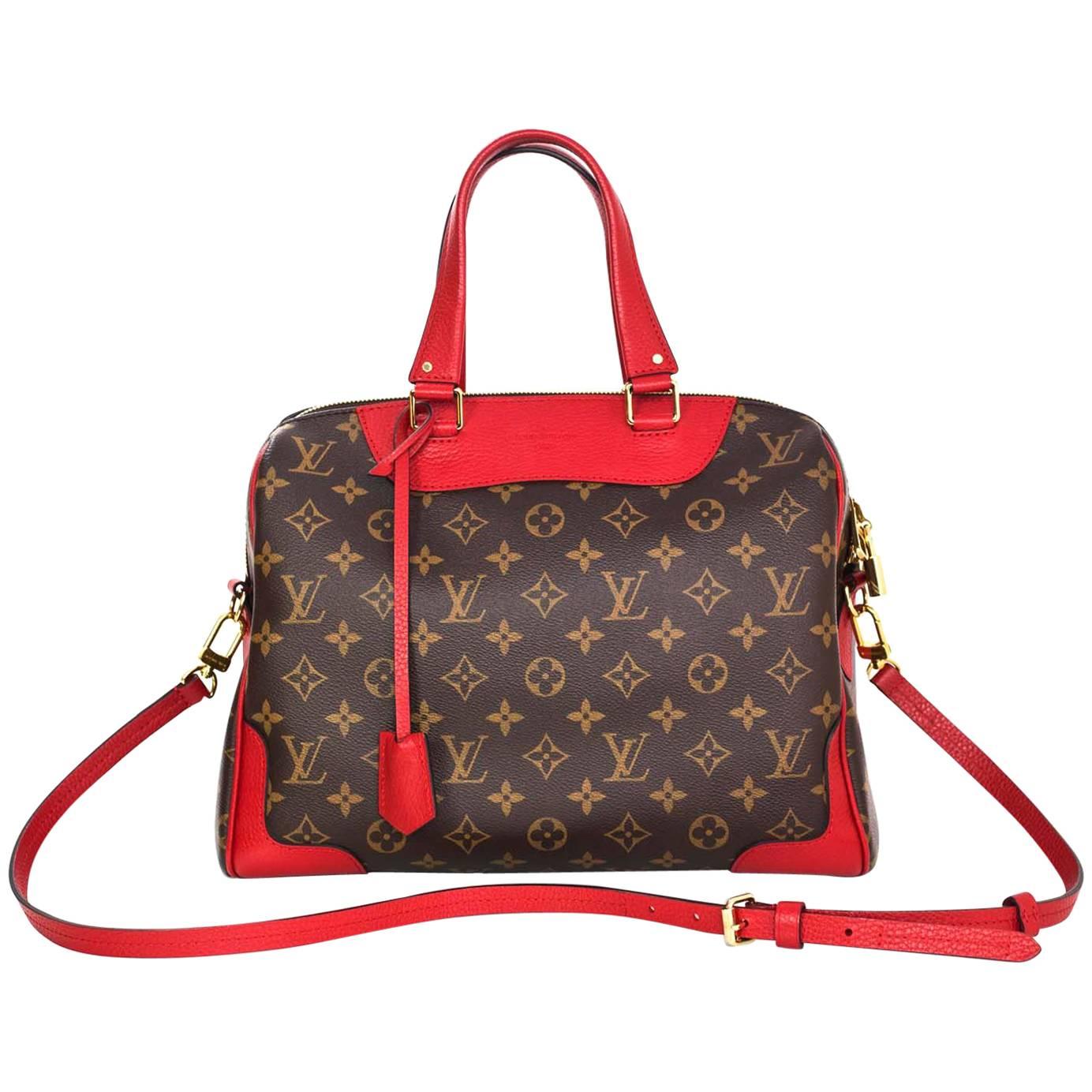 Louis Vuitton Monogram & Cerise Red Leather Retiro Bag w/ Strap