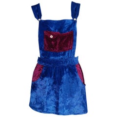 1970's Mr Freedom Blue & Purple Crushed Velvet Mod Mini Pinafore Skirt Dress 8