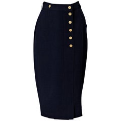 Navy Blue Chanel Silk Pencil Skirt 2