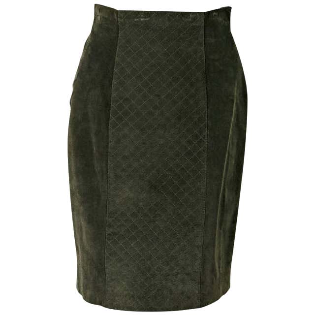Olive Green Chanel Suede Pencil Skirt at 1stdibs