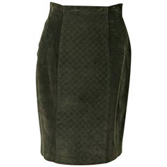 Olive Green Chanel Suede Pencil Skirt