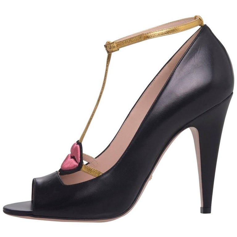 Gucci New Sold Out Black Leather Kiss Lips High Heels