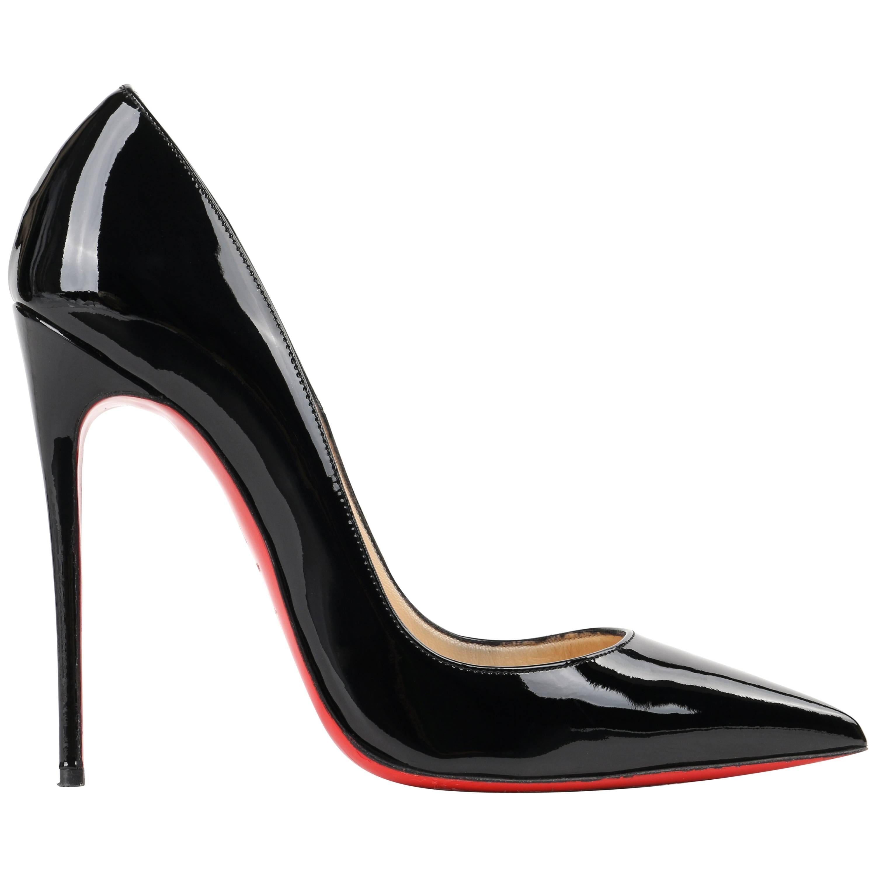 CHRISTIAN LOUBOUTIN "So Kate" 120 mm Black Patent Leather Pointed Toe Pump Heels