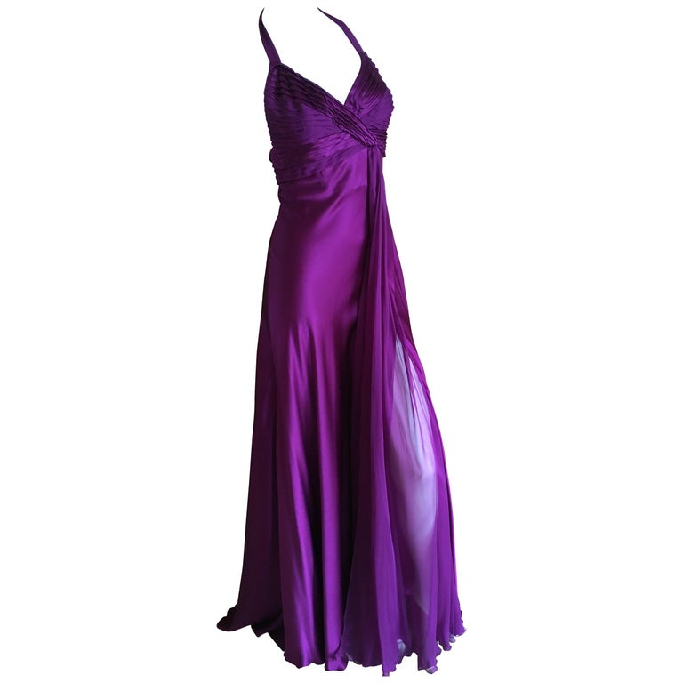 Versace Vintage luxurious Purple Silk Evening Dress with Draped Silk