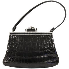 2000s Valentino Black Crocodile Leather Clutch