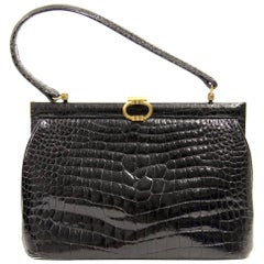 Vintage 1950s Gucci Black Crocodile Leather Purse