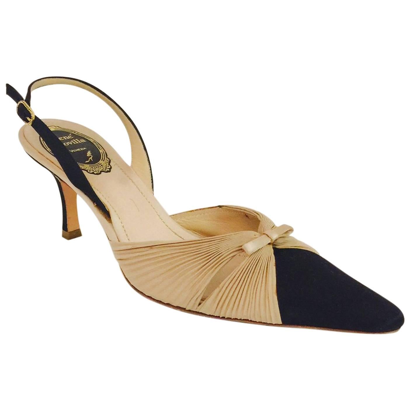 Romantic Rene Coavilla Beige & Black Sling Back Shoes  For Sale