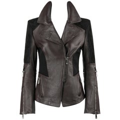 versace 2010 VERSACE A/W 2010 Brown Leather
Black Suede Two Tone Motorcycle Jacket