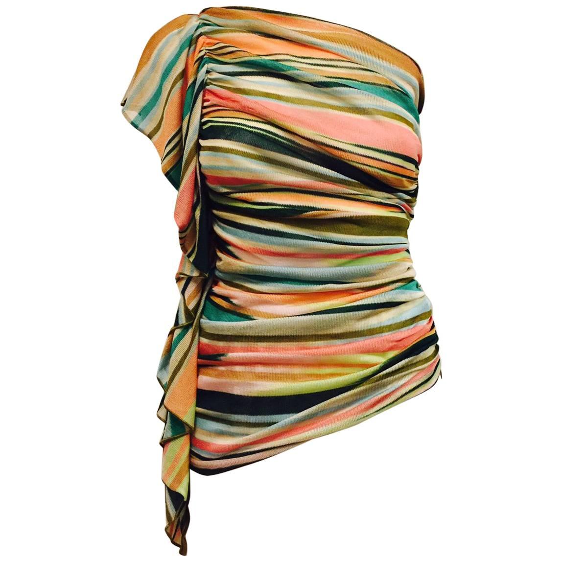 Marvelous Missoni One Shoulder Multicolor Striped Sexy Top 