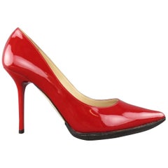 JIMMY CHOO Size 5.5 Red Patent Leather Lacquared Heel Pointed Pumps